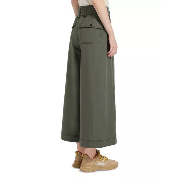 Max Mara Weekend Recco Wide Leg Pants Green Size 12 IT 46 Belted Culotte Ankle - Picture 2 of 12